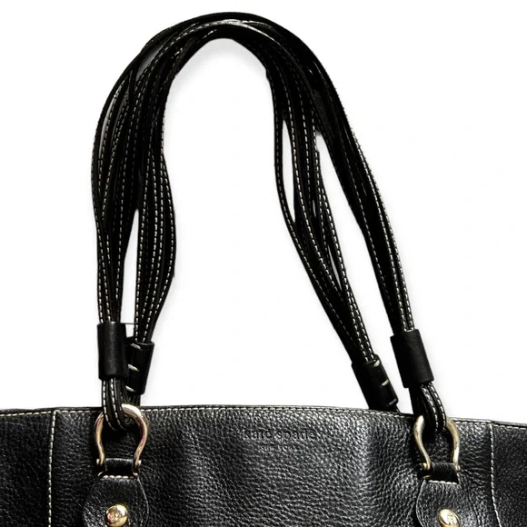 Kate Spade New York Black Pebbled Multi-Strand Handle Leather Shoulder Bag, Tote - Picture 4 of 12